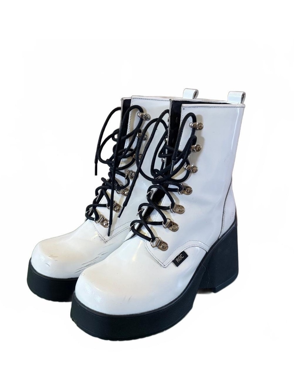 ROC White Patent Leather Platform Lace-Up Boots, Size 40 - Picture 1 of 6